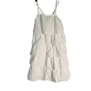 White Tiered Ruffled Braided Strap Cotton Dress 3T